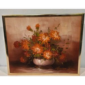 Vintage Signed Robert Cox Floral Oil Painting Framed Still Life